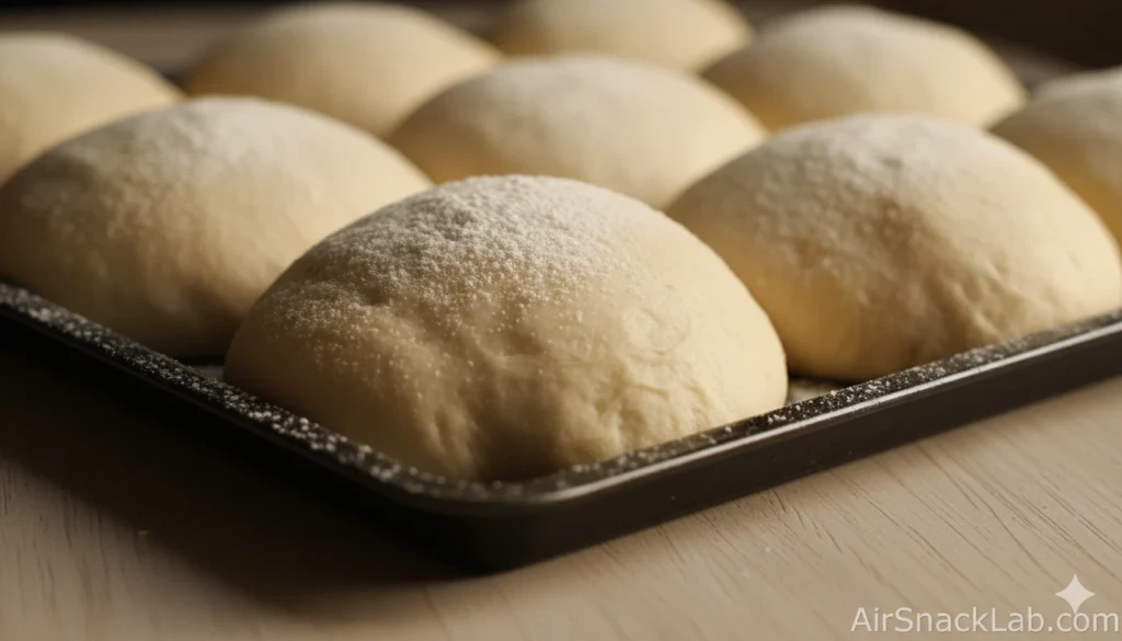 Risen yeasted dough balls for air fryer donut holes.