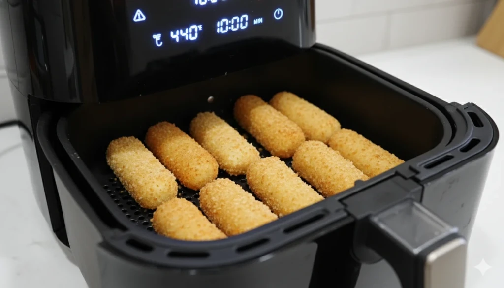 no oil mozzarella cheese sticks air fryer at 400F single layer
