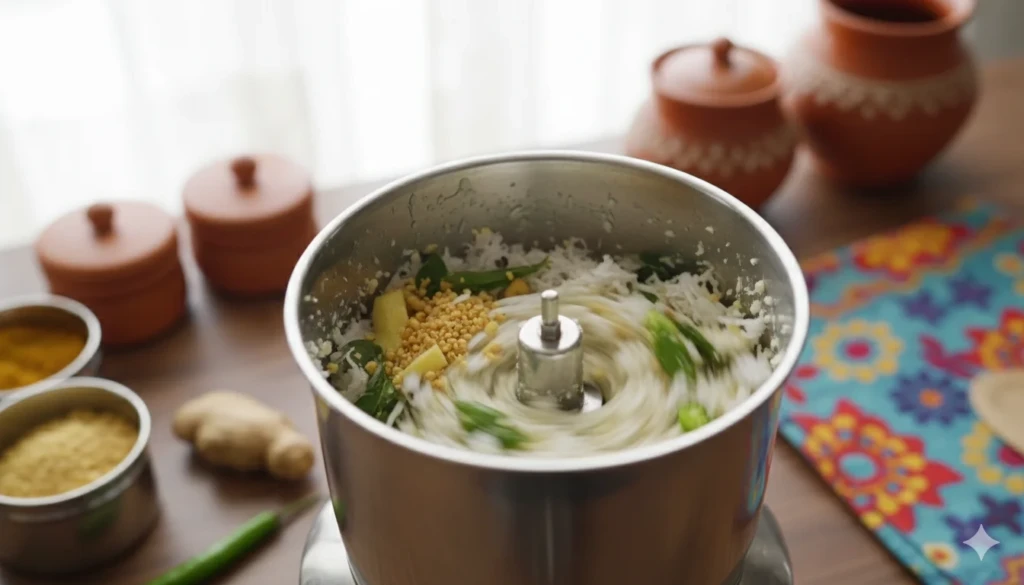 Fresh coconut chutney preparation for idli with sambar & coconut chutney
