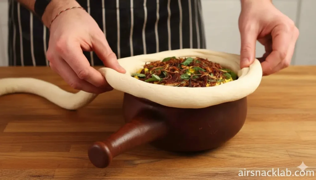 Sealing-dough-around-a-clay-pot