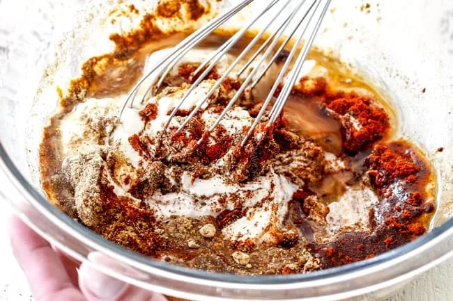  spices and olive oil prepared for air frying.