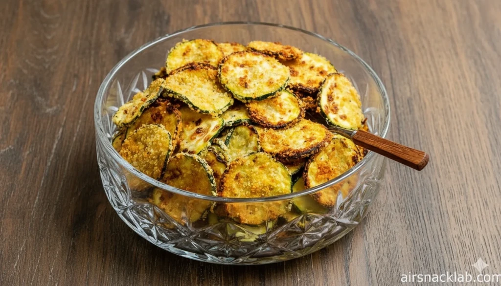 Zucchini chips continue to crisp as they cool.
