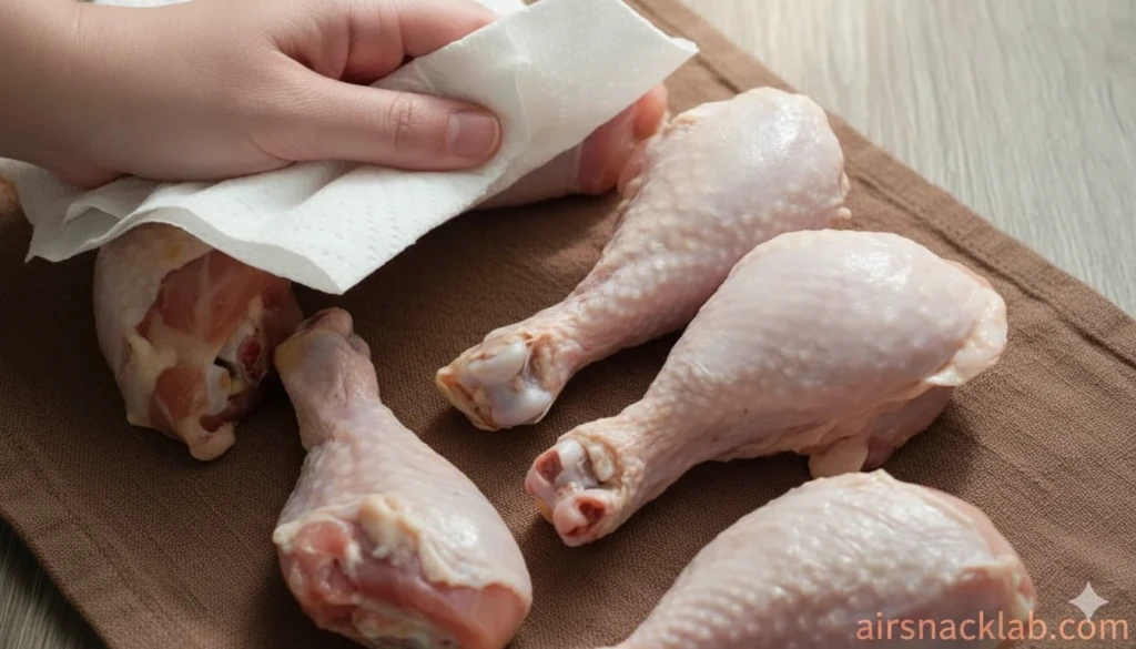 Fresh chicken drumsticks prepared for air frying.