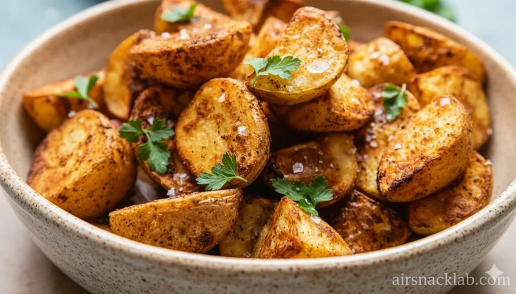 Golden and crispy air fried potatoes ready to serve
