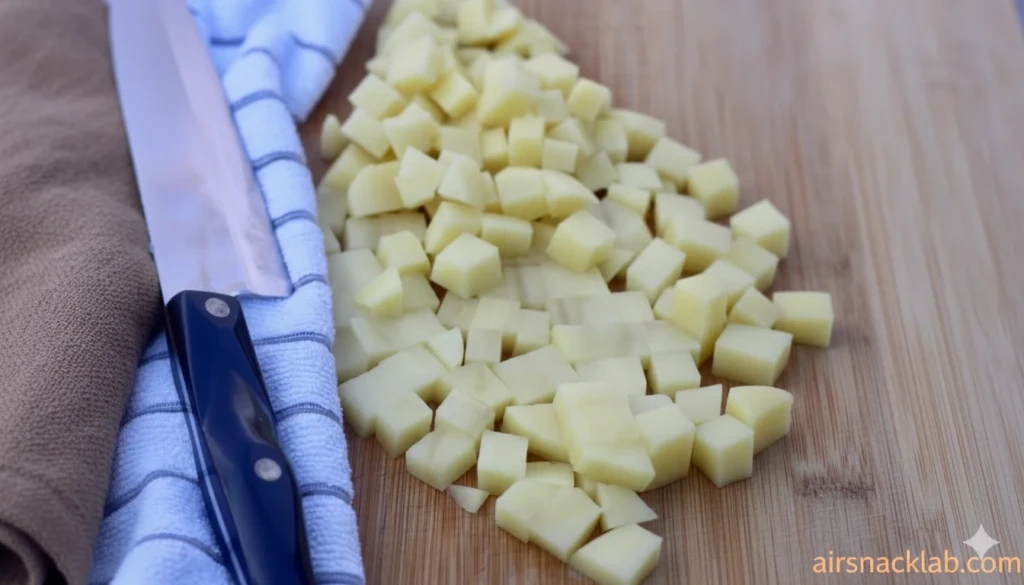 Potatoes cut into evenly sized cubes for air fryer cooking