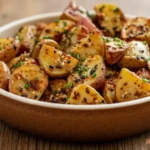 Golden and crispy air fried potatoes served in bowl